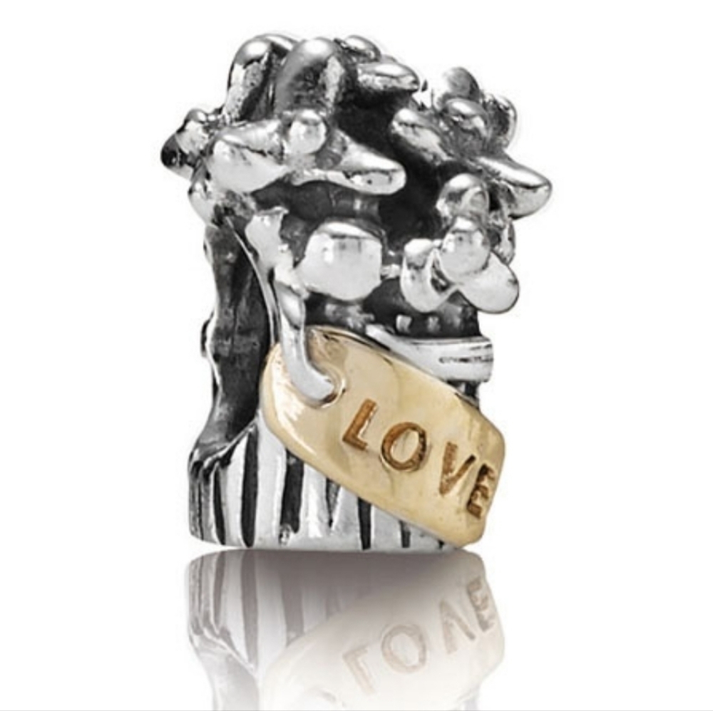 Pandora Bouquet of Flowers Charm with 14k Gold love tag